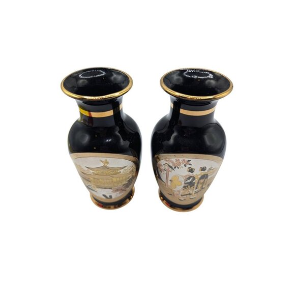 Vintage Japanese Chokin Gilded Pair of vases birds floral Geisha motif circa mid - Picture 10 of 12